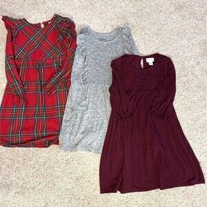 Bundle 3 Girls Winter Dresses Size 6 | Old Navy Red Plaid & Lace Cozy Aesthetic